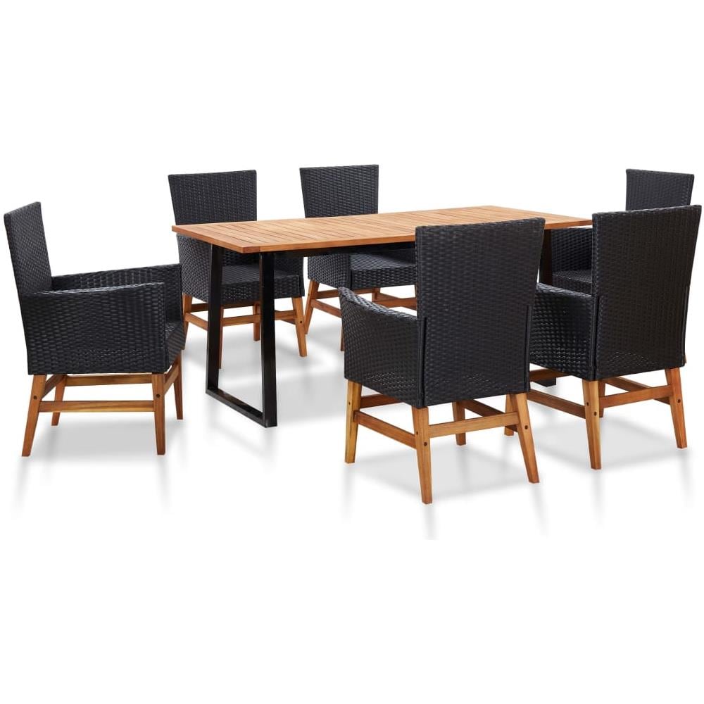 Set da Pranzo da Giardino 7 pz Nero in Polyrattan e Acacia - Foto 1