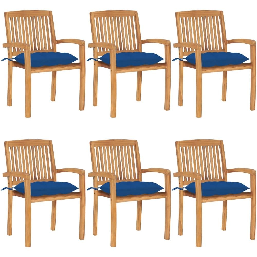 Sedie da Giardino Impilabili con Cuscini 6 pz Massello di Teak - Foto 1