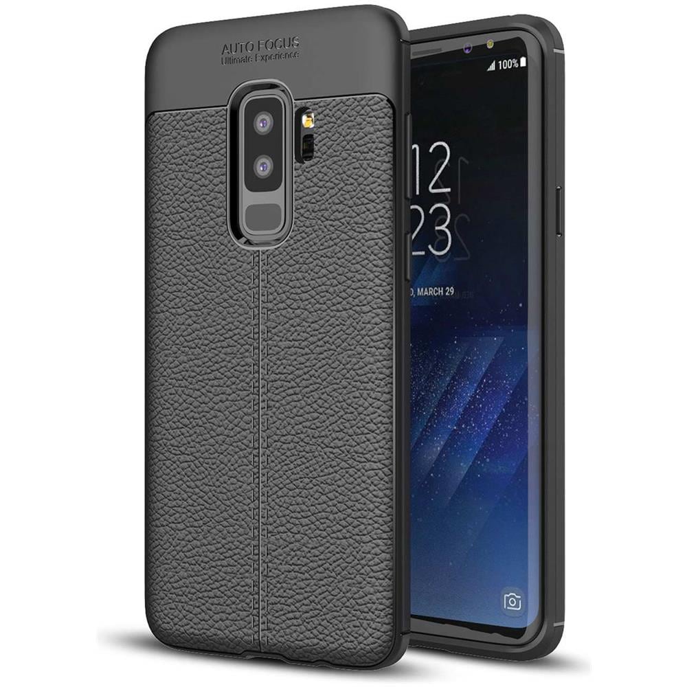 Custodia Compatibile Con Samsung Galaxy S9 Plus In Nero Profondo - Coperchio Protettivo In Silicone Tpu Con Applicazione Di Finta Pelle Nobile - Foto 1