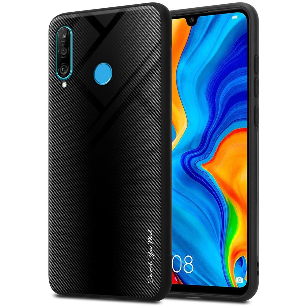 Custodia Compatibile Con Huawei P30 Lite - Ottica A Strisce In Opale Nero - Coperchio Protettivo In Vetro Temperato E Silicone Tpu - Foto 1