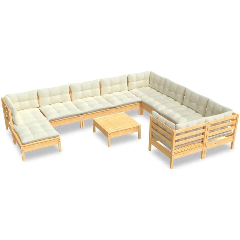 Set Divani Da Giardino 11 Pz Con Cuscini Crema Massello Di Pino - Foto 2