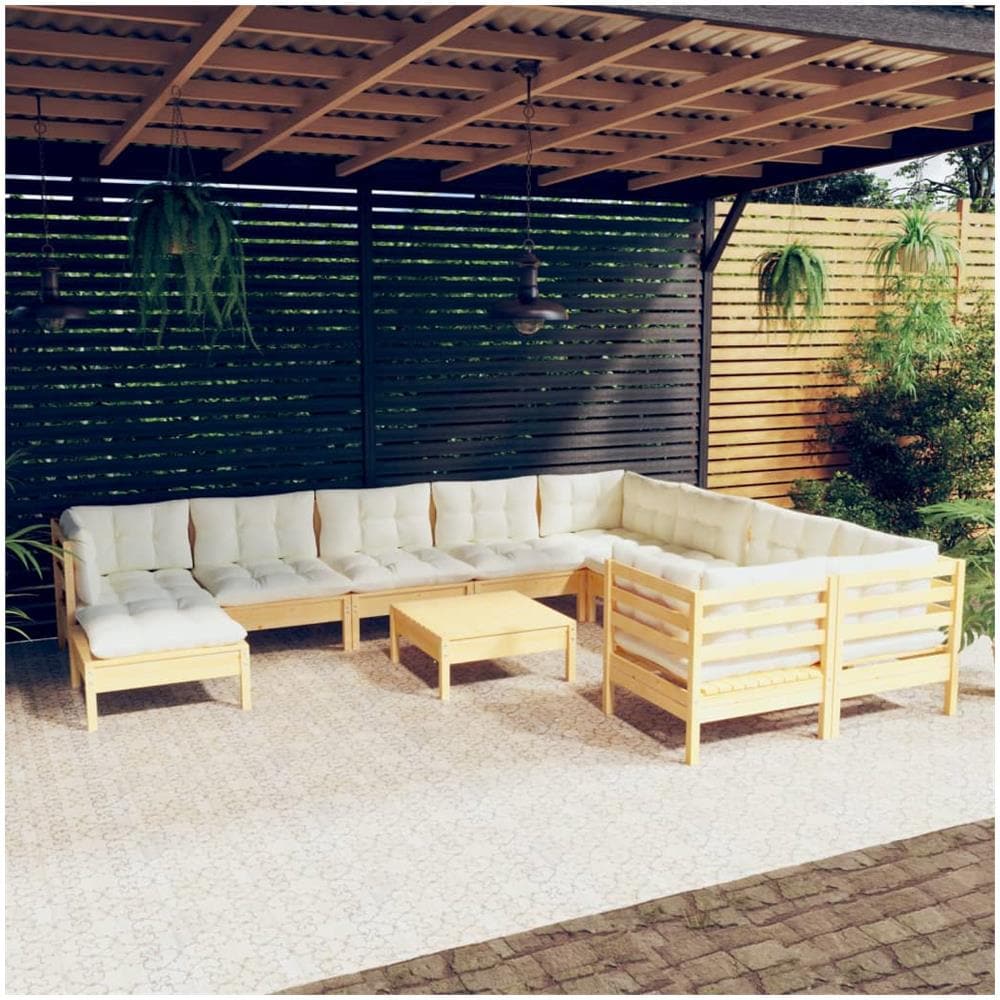 Set Divani Da Giardino 11 Pz Con Cuscini Crema Massello Di Pino - Foto 1