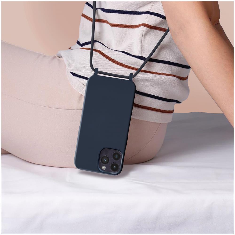 Cover Semirigida Per Iphone 14 Pro Max Cordino Nylon Intrecciato 80 Cm Blu - Foto 5