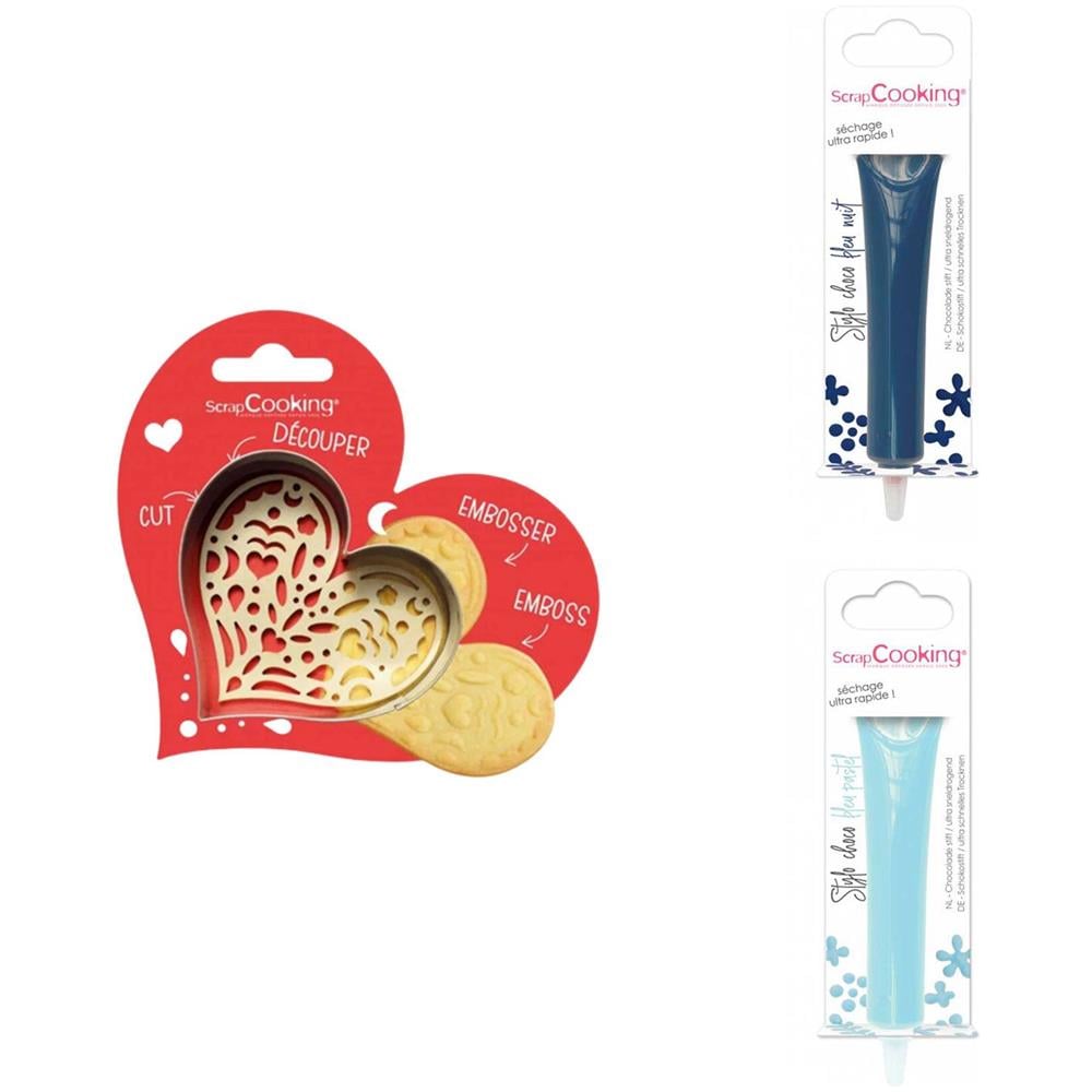 Kit Tagliabiscotti Cuore + 2 Penne Al Cioccolato Blu Notte E Blu Pastello - Foto 1