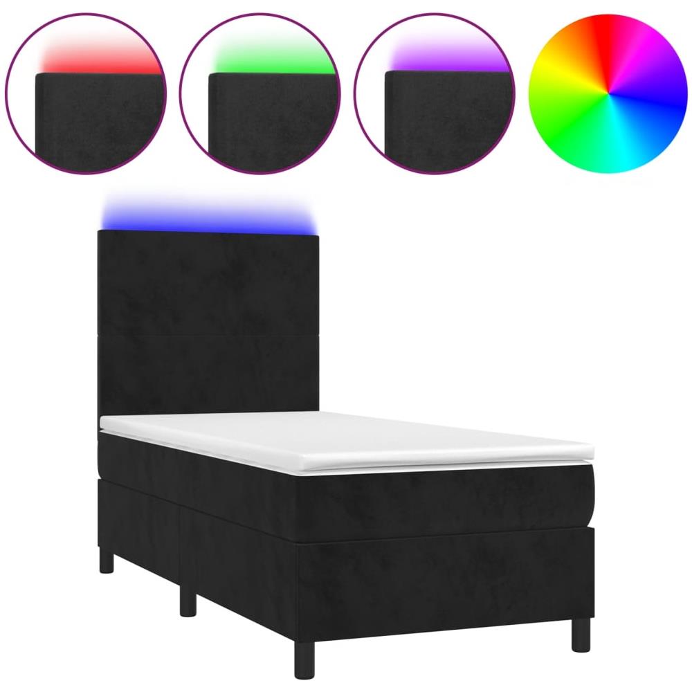 Letto A Molle Con Materasso E Led Nero 100x200 Cm In Velluto - Foto 2