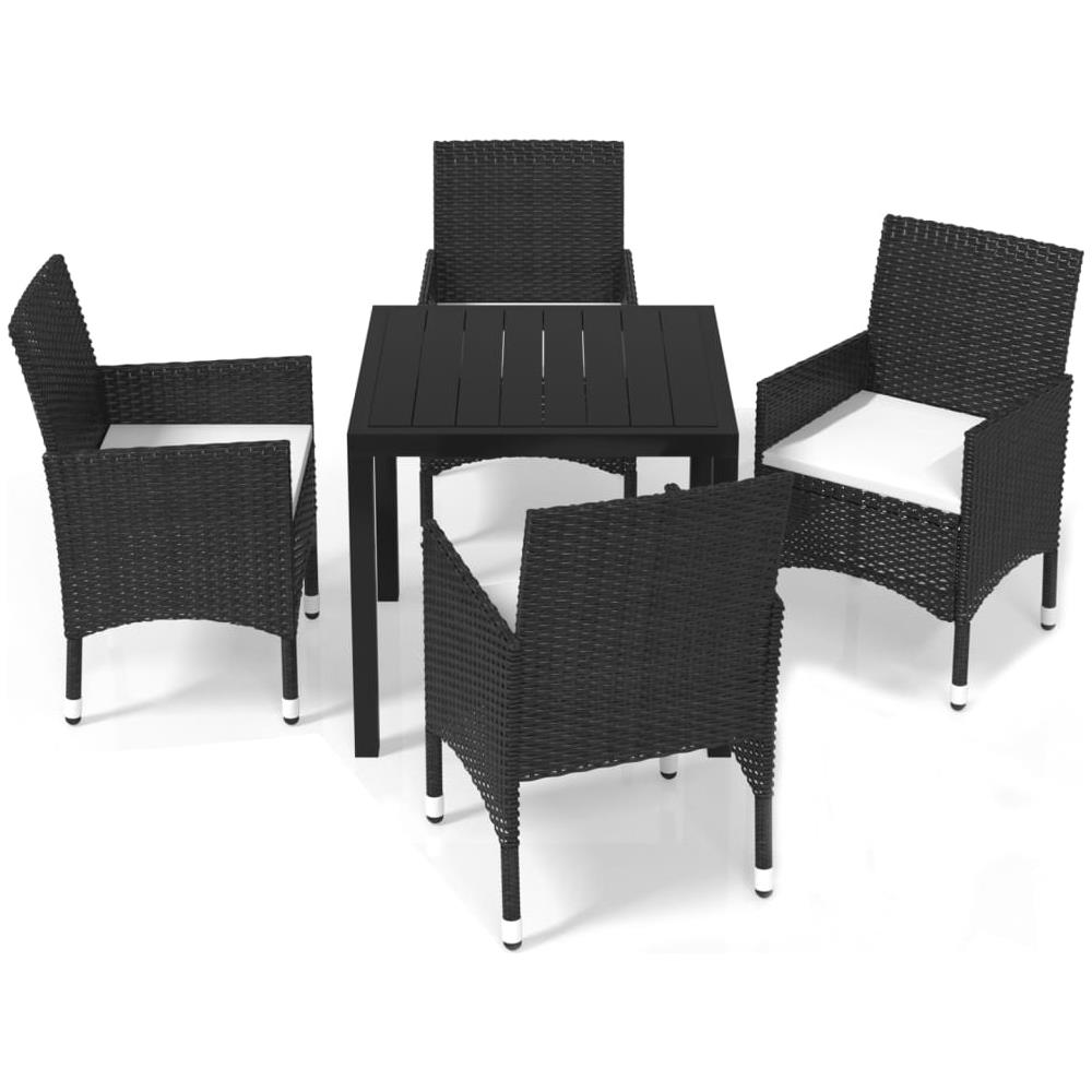 Set Da Pranzo Per Giardino 5 Pz Con Cuscini Polyrattan Nero - Foto 1
