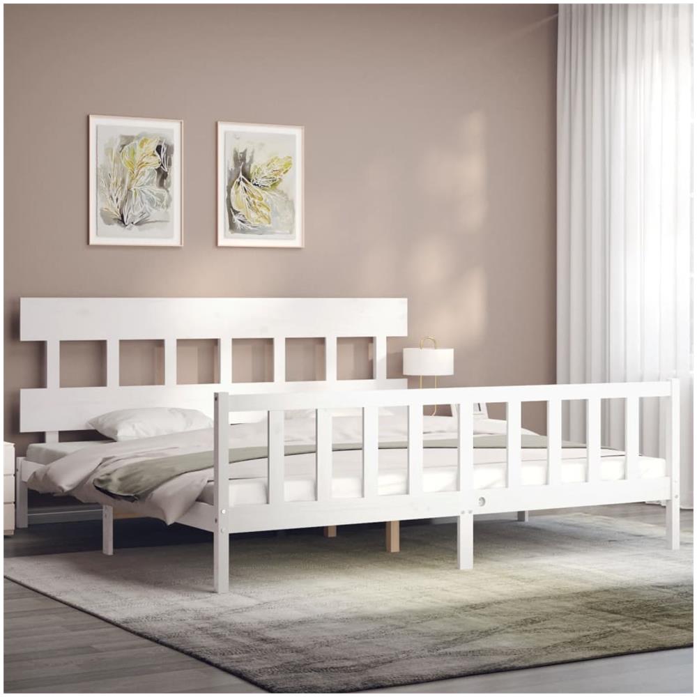 Giroletto Testiera Bianco Super King Size in Legno Massello - Foto 3