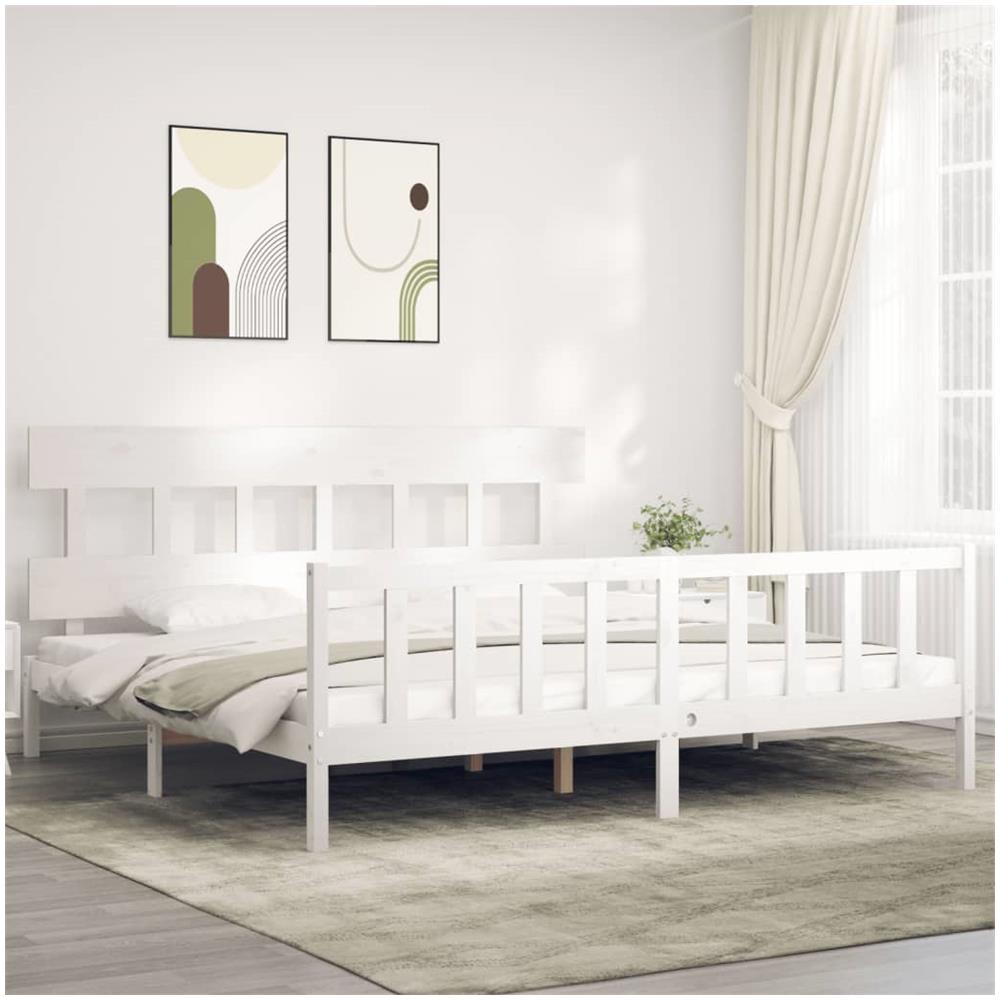 Giroletto Testiera Bianco Super King Size in Legno Massello - Foto 1