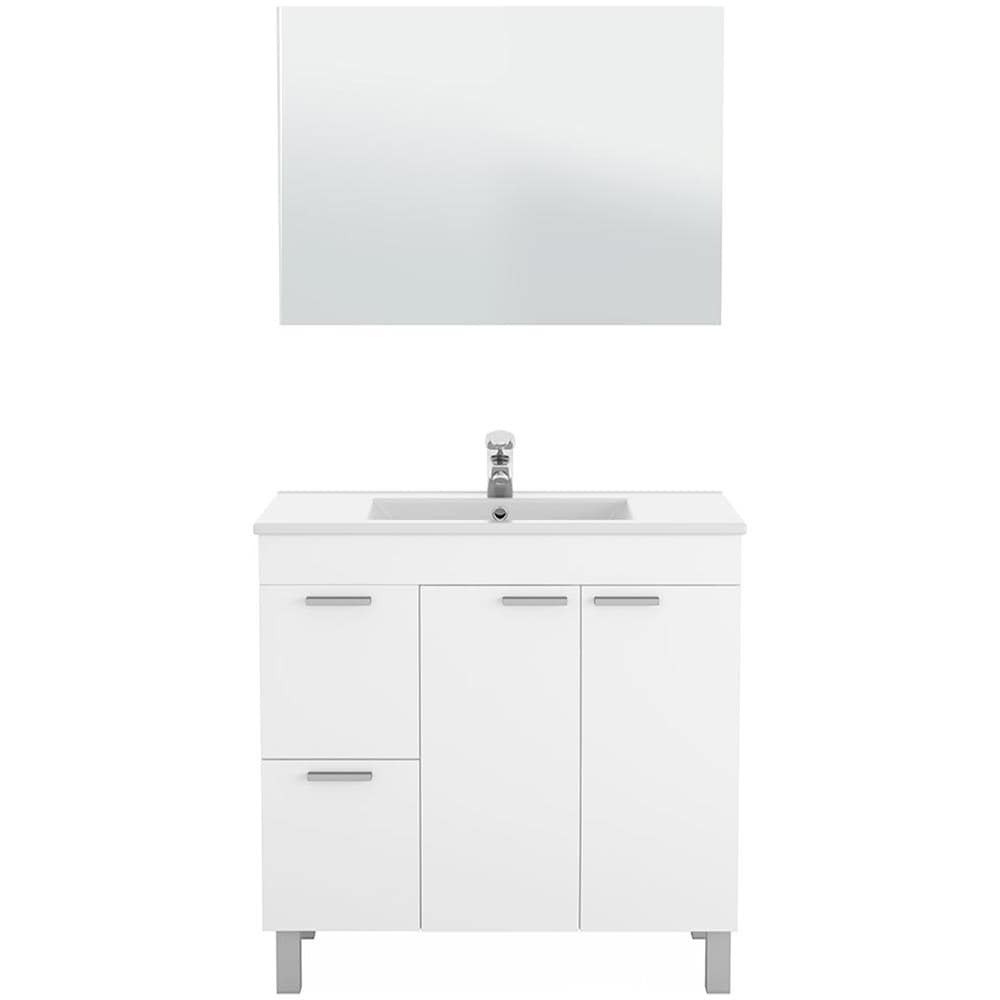 Mobile Sottolavabo Lakewood, Mobiletto Per Bagno, Armadio A 2 Ante E Due Cassetti Con Specchio, Lavabo Non Incluso, 80x45h80 Cm, Bianco Lucido - Foto 2