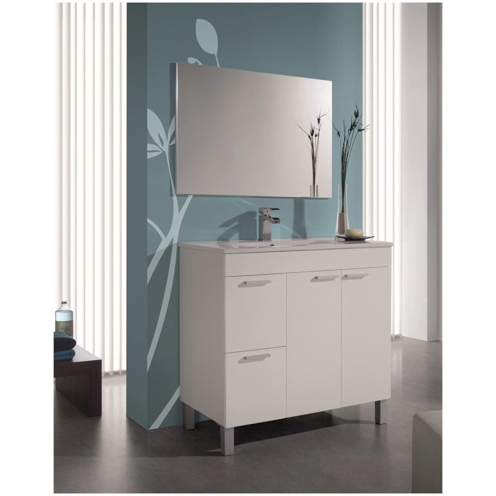 Mobile Sottolavabo Lakewood, Mobiletto Per Bagno, Armadio A 2 Ante E Due Cassetti Con Specchio, Lavabo Non Incluso, 80x45h80 Cm, Bianco Lucido - Foto 4
