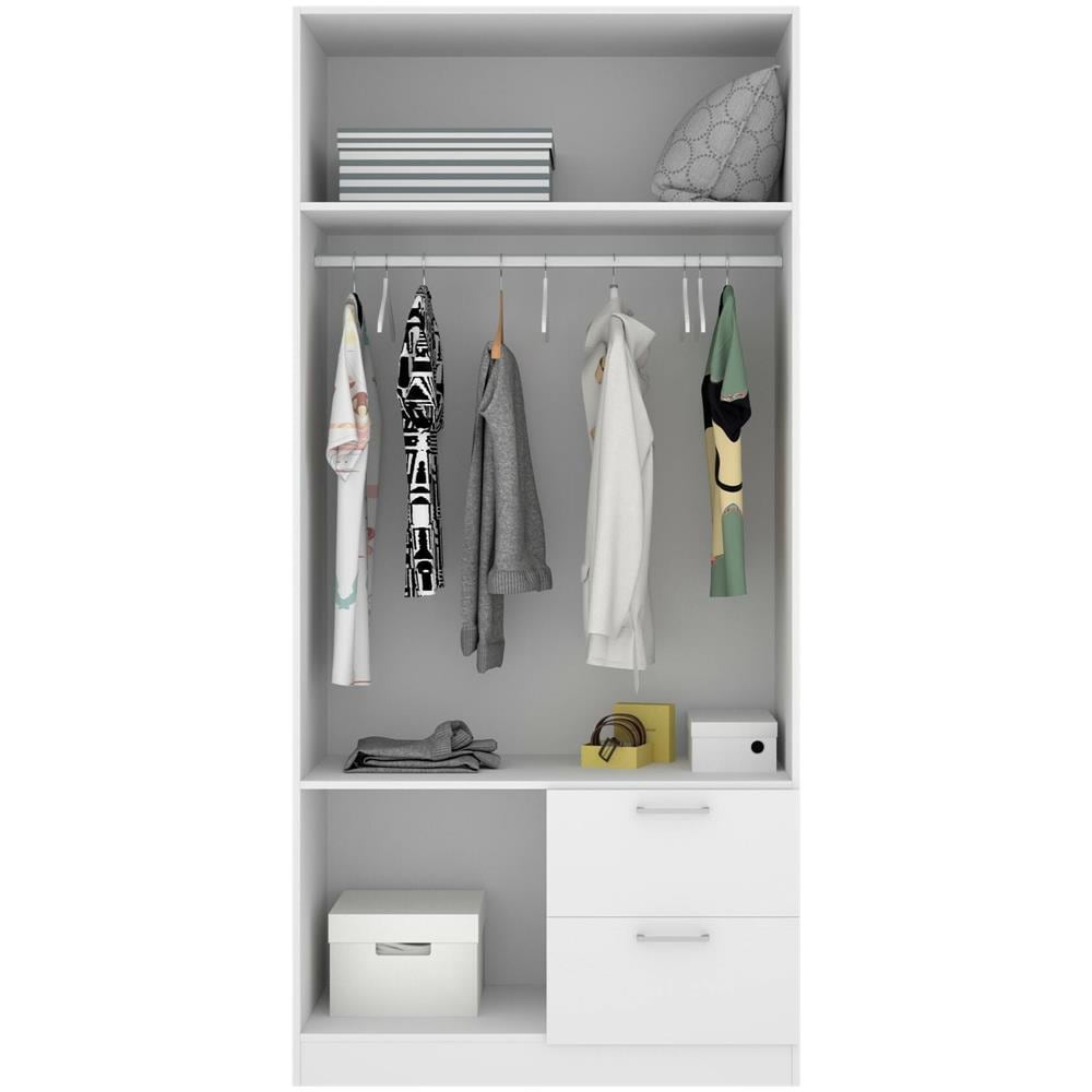 Guardaroba Velino, Mobile Appendiabiti Per Camera Da Letto, Armadio A 2 Ante Battenti E 2 Cassetti, 100x52h215 Cm, Bianco - Foto 4