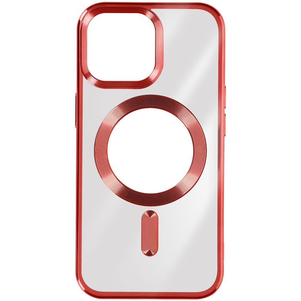 Cover Magsafe Per Iphone 15 Pro Max Silicone Bordo Cromato Rosso - Foto 1