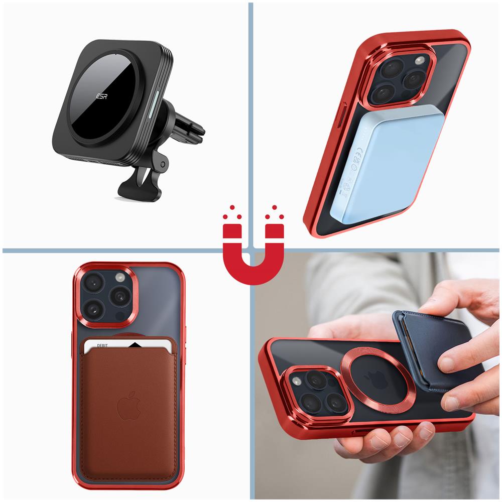 Cover Magsafe Per Iphone 15 Pro Max Silicone Bordo Cromato Rosso - Foto 2