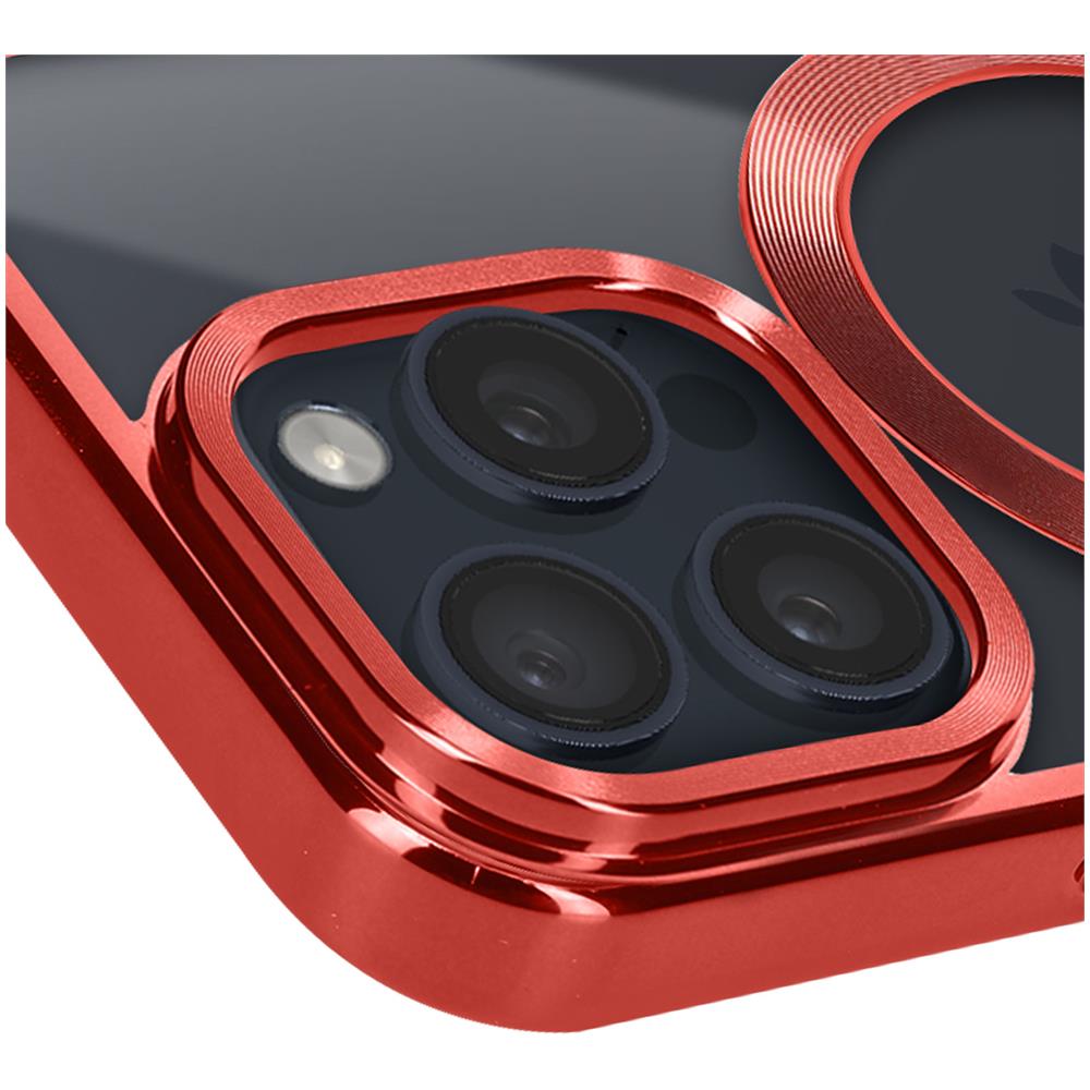 Cover Magsafe Per Iphone 15 Pro Max Silicone Bordo Cromato Rosso - Foto 5
