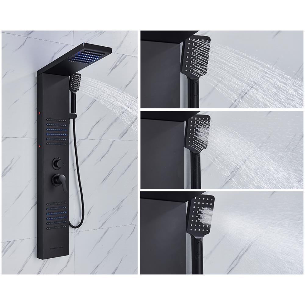 Pannello doccia, Blackswan, tipo M6004, modello nero con bocca a cascata, LED e funzioni SPA, misura 122 cm - Foto 4