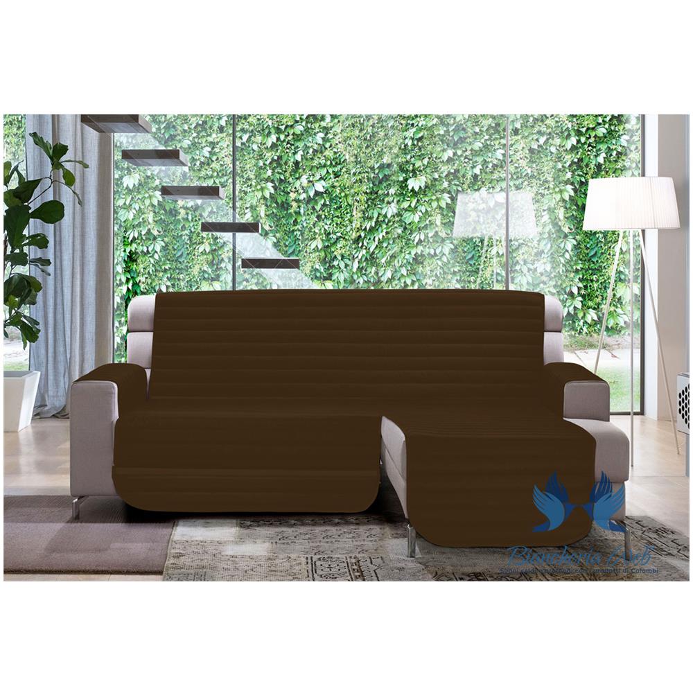 Copridivano Trapuntato Per Divani Con Penisola Modello Simpaty Colore Marrone 190 Cm Marrone - Foto 1