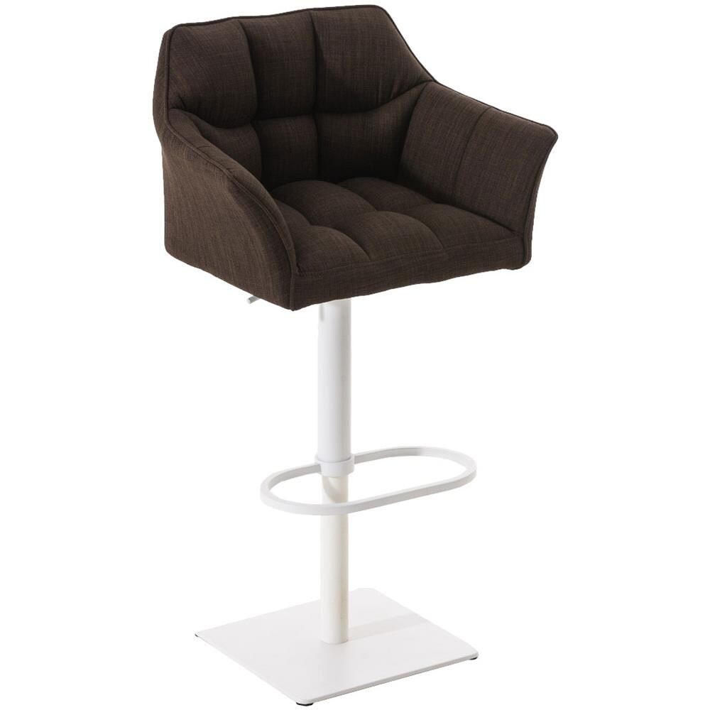 Sgabello Alto Bar Damaso I Sgabello Design Cucina Trapuntato in Tessuto con Braccioli E Schienale Imbottiti l Sedia Sgabello Bar Pub con Poggiapiedi Marrone Bianco - Foto 1