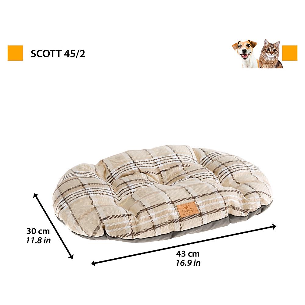 Cuscino Imbottito Per Cani E Gatti Scott 45/2, Double-face, Scozzese, Soffice Velluto, Lavabile, Marrone - Foto 2