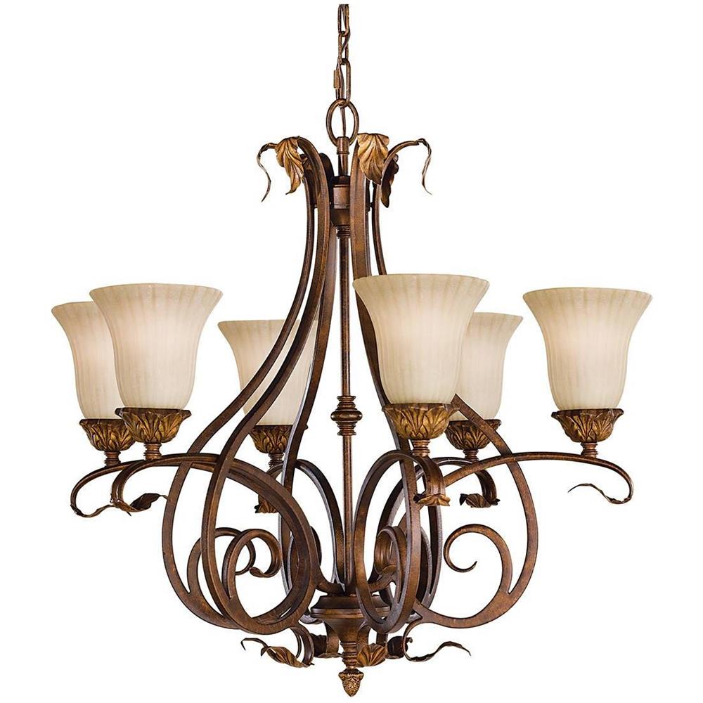 Lampadario A 6 Luci Multibraccio Finitura Tartaruga Invecchiata, Attacco E27 - Foto 1