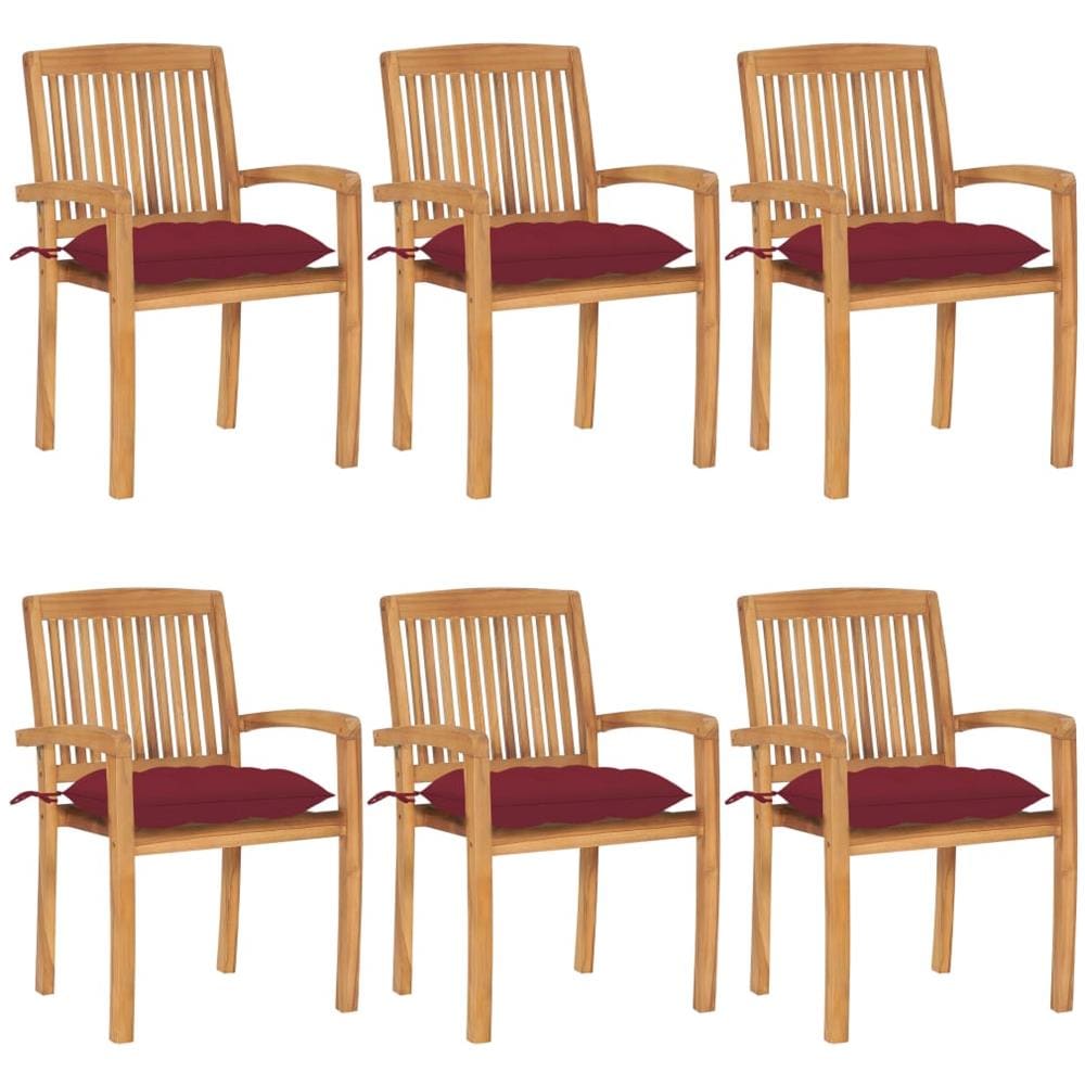 Sedie da Giardino Impilabili con Cuscini 6 pz Massello di Teak - Foto 1