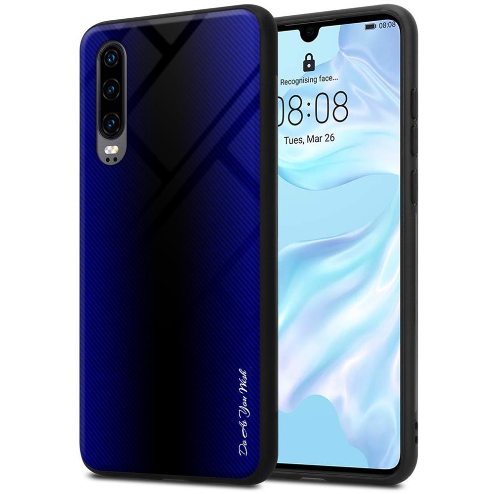 Custodia Compatibile Con Huawei P30 - Ottica A Strisce In Cobalto Viola - Coperchio Protettivo In Vetro Temperato E Silicone Tpu - Foto 1