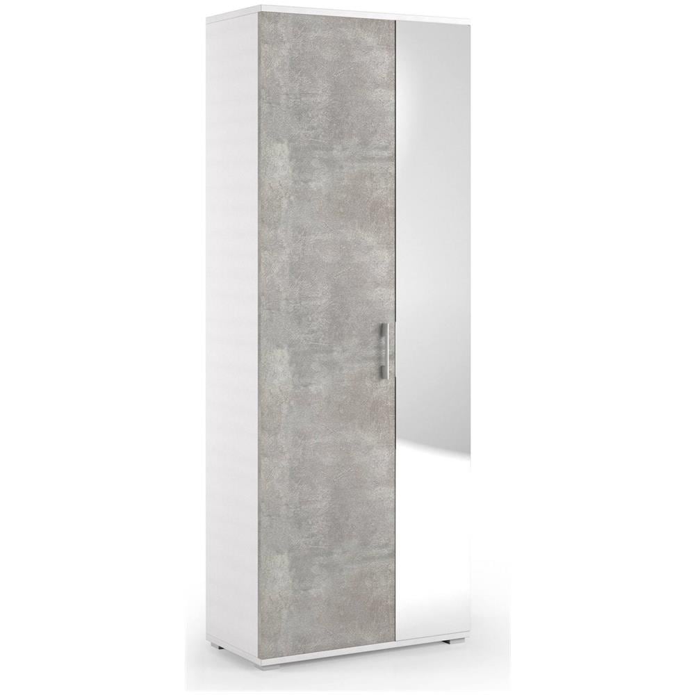 Armadio Multiuso A 1 Anta Con Specchio, 100% Made In Italy, Mobile Portascarpe Con 1 Cassetto E 6 Ripiani Interni, Scarpiera Moderna, Cm 72x37h195, Colore Cemento E Bianco - Foto 2