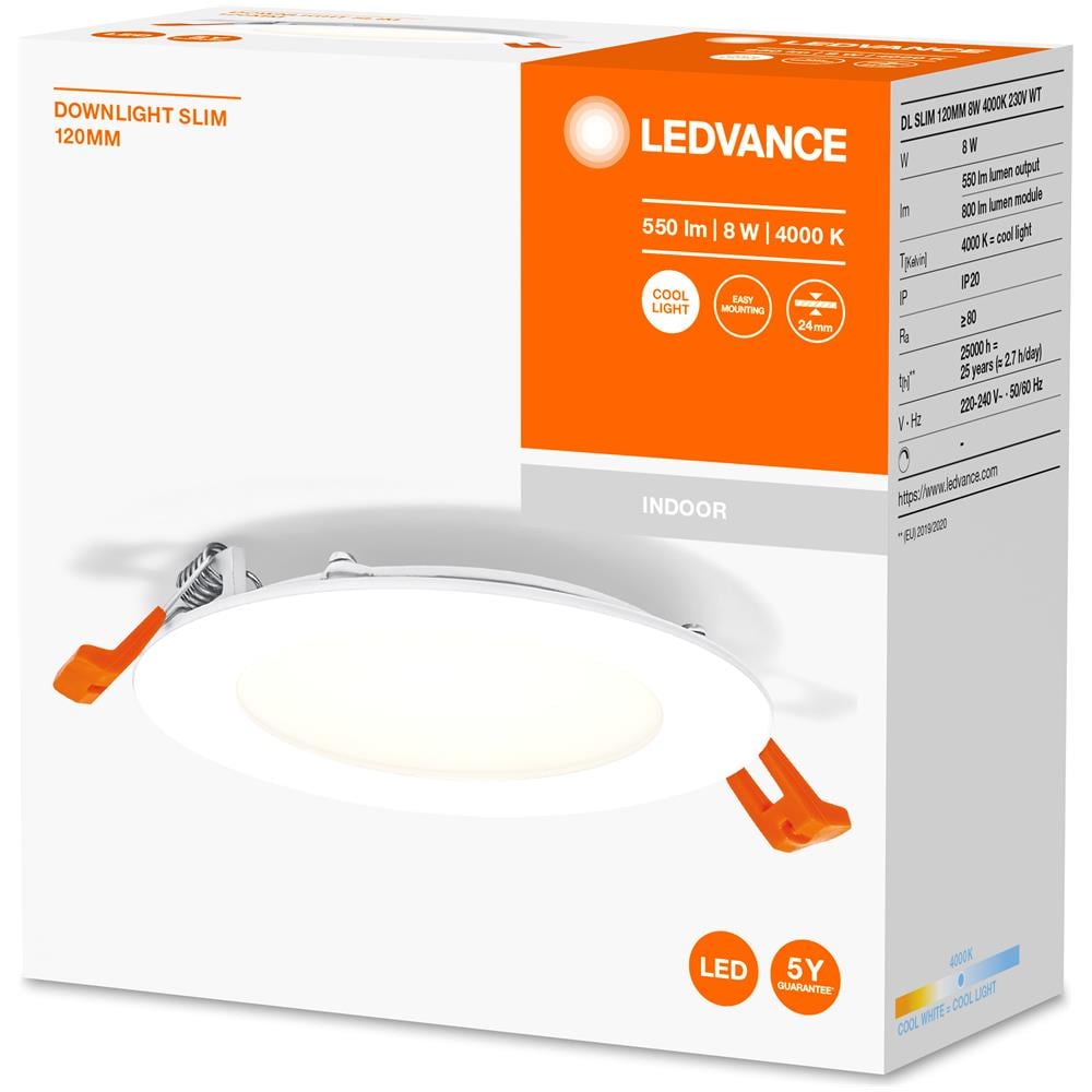 Ledvance Downlight Led: Per Soffitto, Recess Slim Downlight / 8 W, 220…240 V, Ampiezza Fascio Luminoso: 110, Cool White, 4000 K, Materiale Del Corpo: Polyprophylene (pp) /polyamid, Ip20 - Foto 2