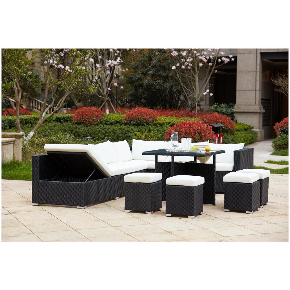 Salotto Da Giardino A Incasso Resina Intrecciata 10 Posti Nero/bianco Fidji - Foto 2