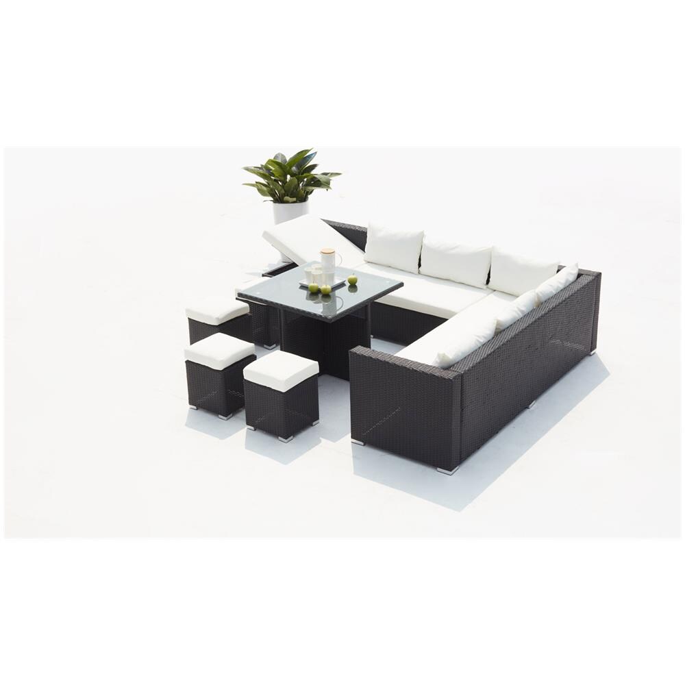 Salotto Da Giardino A Incasso Resina Intrecciata 10 Posti Nero/bianco Fidji - Foto 8