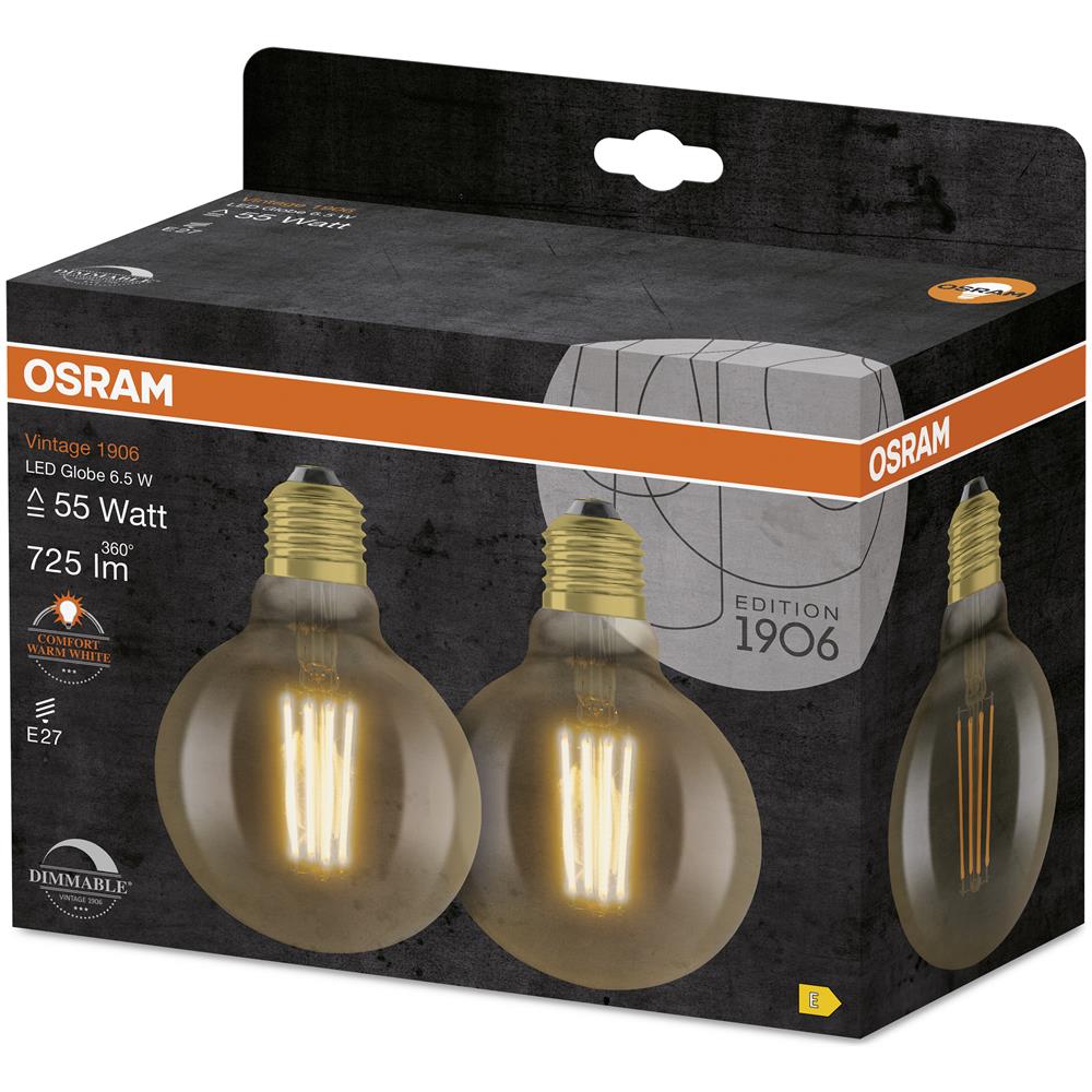 1906 Edizione D'epoca, E27-base Vetro Dorato, bianco Caldo (2400k), 725 Lumen, Sostituzione Delle Lampade 55w, Dimmerabile, 2-confezione - Foto 2