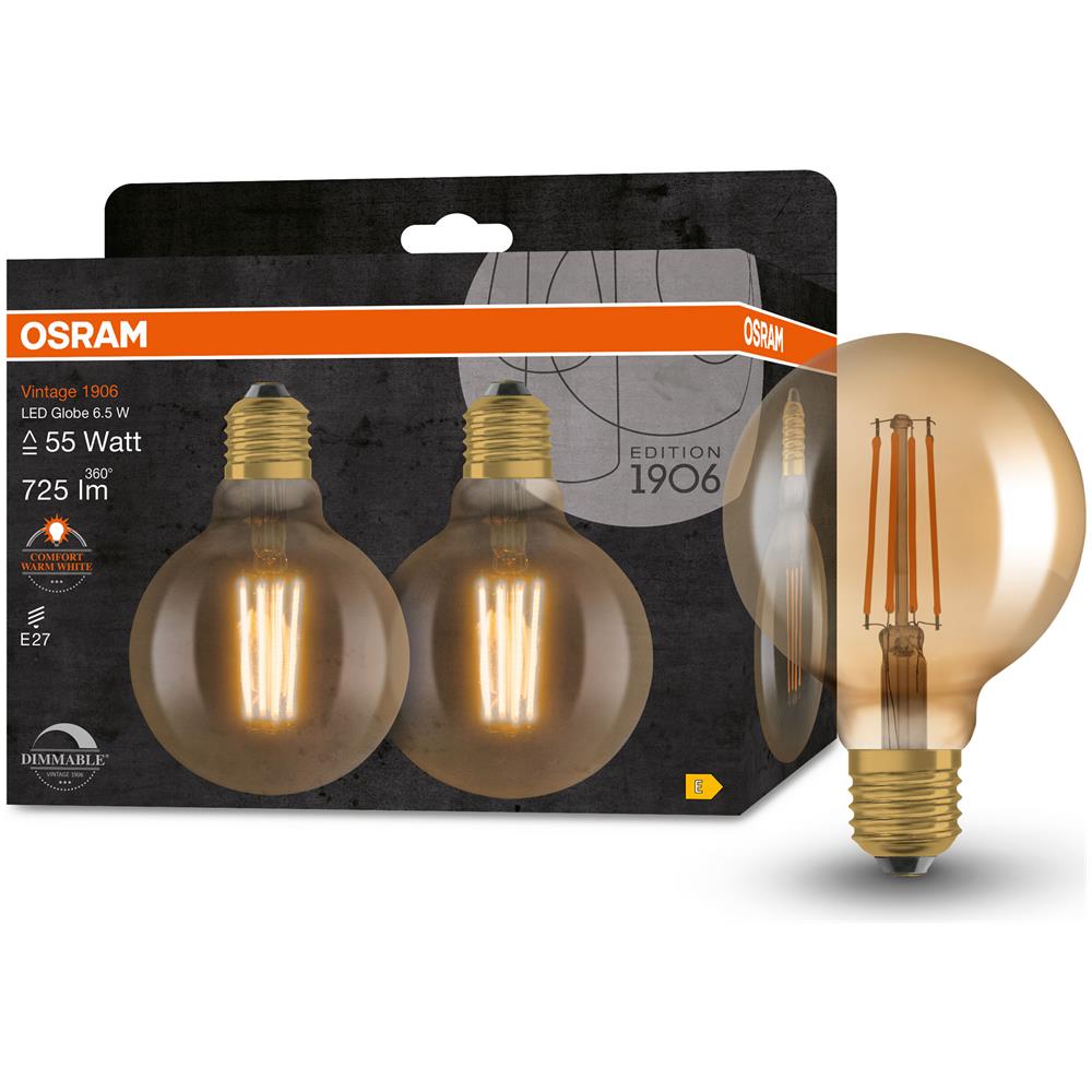 1906 Edizione D'epoca, E27-base Vetro Dorato, bianco Caldo (2400k), 725 Lumen, Sostituzione Delle Lampade 55w, Dimmerabile, 2-confezione - Foto 3