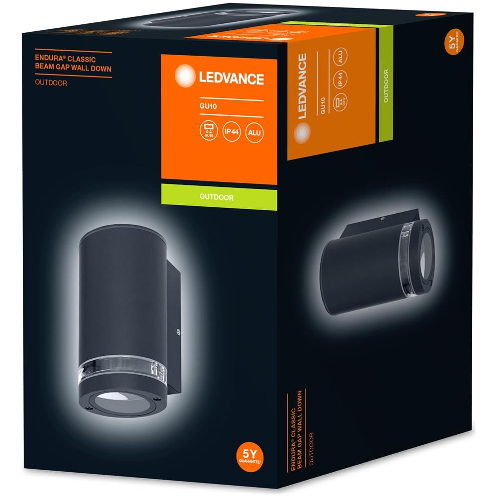 Lampada Da Parete A Led Di Ledvance Per 1x Lampadine Gu10, Luce Di Design Per Esterna, Per Illuminazione Indiretta A 1 Lati Con Anello Di Dumping, Realizzato In Alluminio In Grigio Scuro, Muro Di Gap Del Raggio Endura In Basso Gu10 - Foto 3