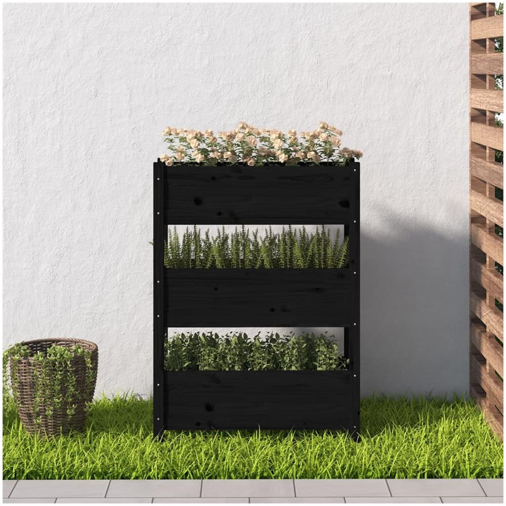 Fioriera Nera 77x25x104,5 Cm In Legno Massello Di Pino - Foto 2
