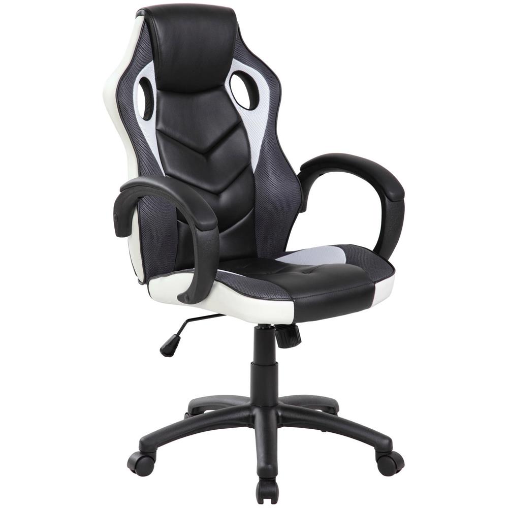 Sedia Da Gaming Caloundra, Poltrona Da Gaming Adulto, Sedia Da Scrivania, 66x61h104/114 Cm, Nero E Bianco - Foto 1