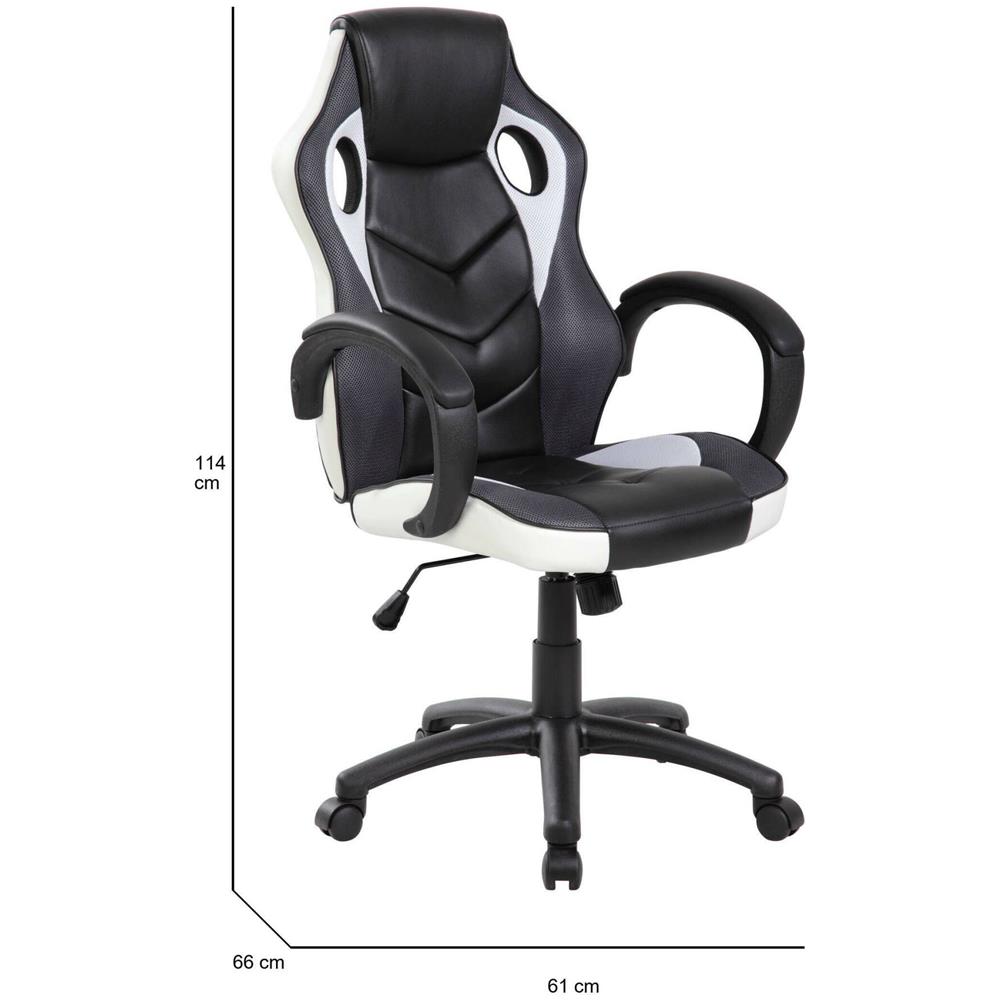 Sedia Da Gaming Caloundra, Poltrona Da Gaming Adulto, Sedia Da Scrivania, 66x61h104/114 Cm, Nero E Bianco - Foto 3