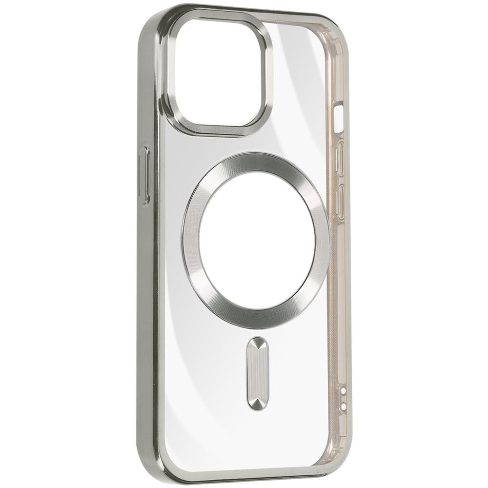 Cover Magsafe Per Iphone 15 Pro Silicone Bordo Cromato Argento - Foto 2
