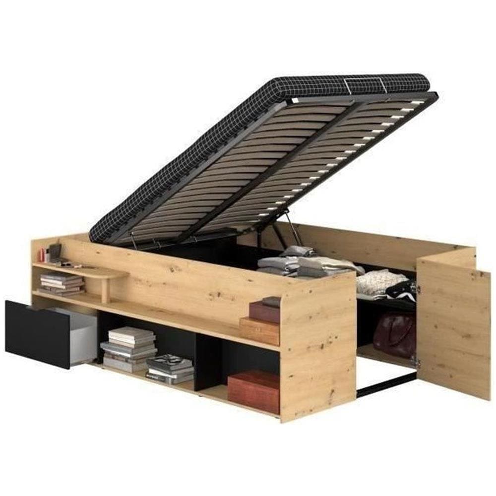 Letto Per Adulti Con Box Sollevabile - Rovere E Nero 166 X 67 X 206 Cm - Foto 1