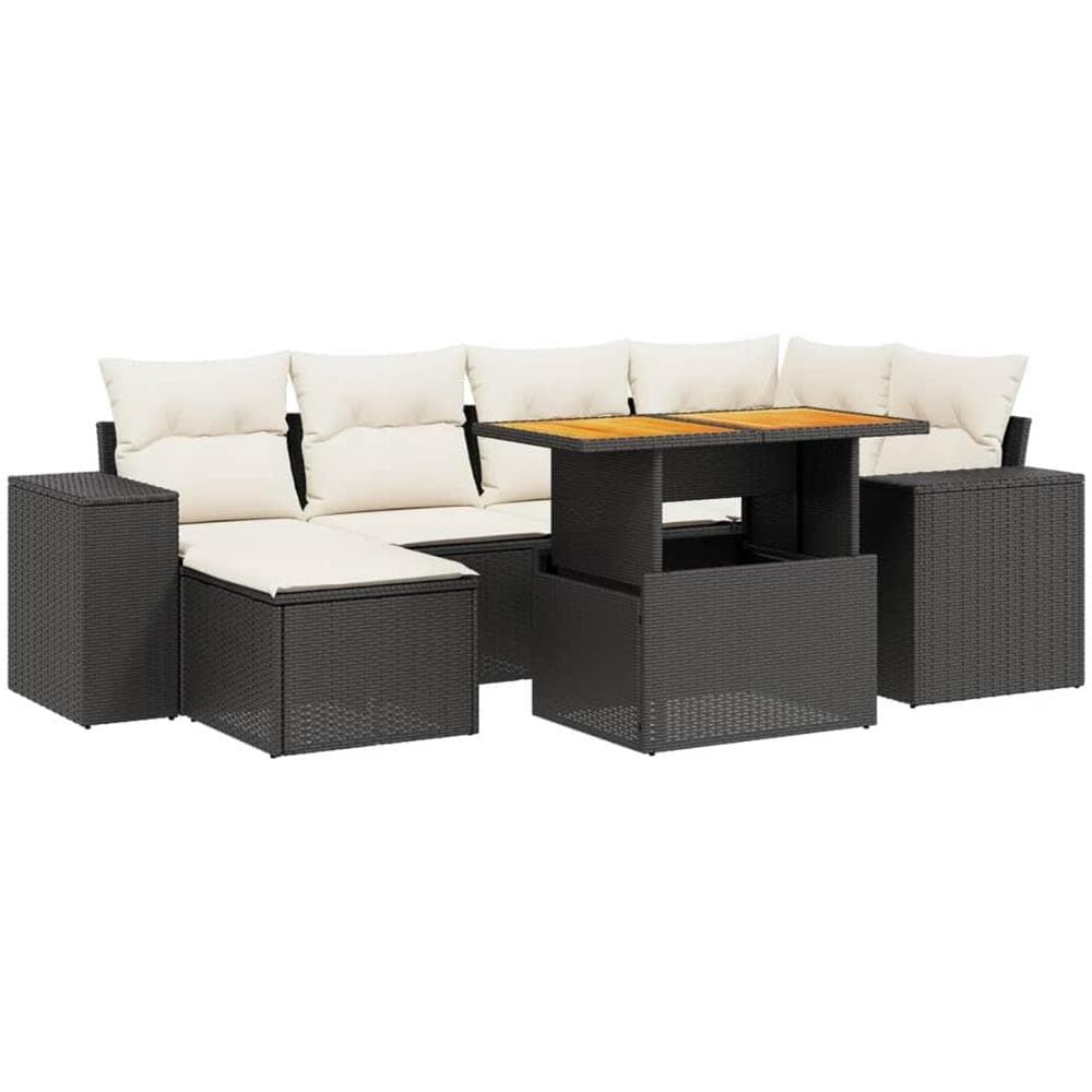 Set Divani da Giardino con Cuscini 7pz Nero Polyrattan - Foto 1