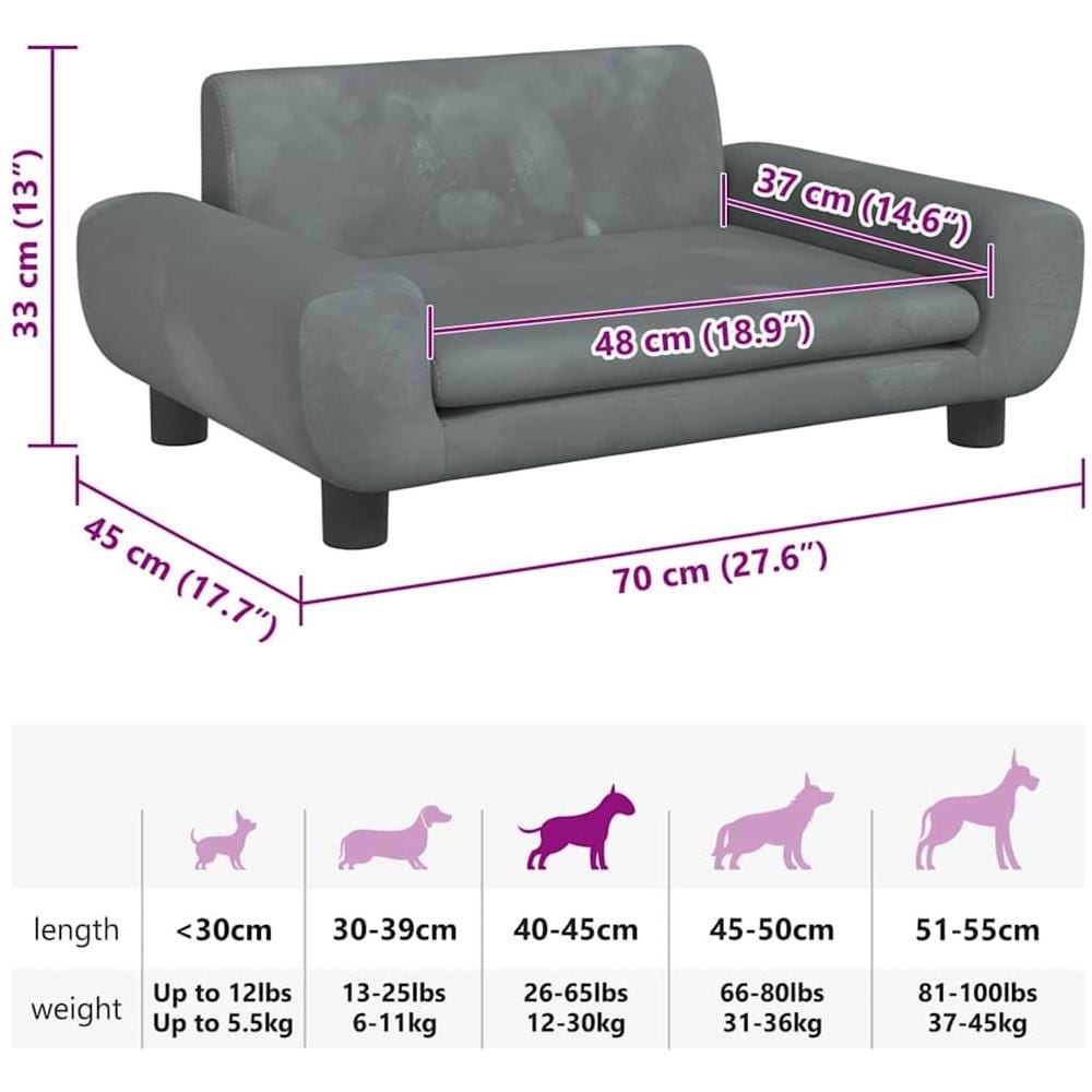 Lettino per Cani Grigio Scuro 70x45x33 cm in Velluto - Foto 7