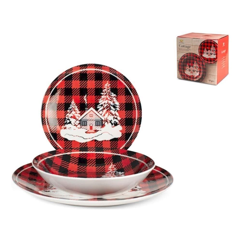 Servizio tavola natalizio 18 pezzi coupe Cottage in porcellana decorata - Foto 1