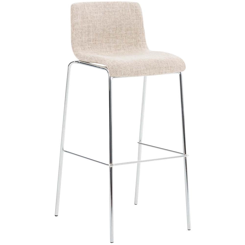 Sgabello Bar Hoover in Tessuto I Sgabello Alto Design 4 Gambe in Metallo I Sedia Sgabello Impilabile con Schienale I Sgabello Bancone H 76 CM Crema Base Cromata - Foto 1