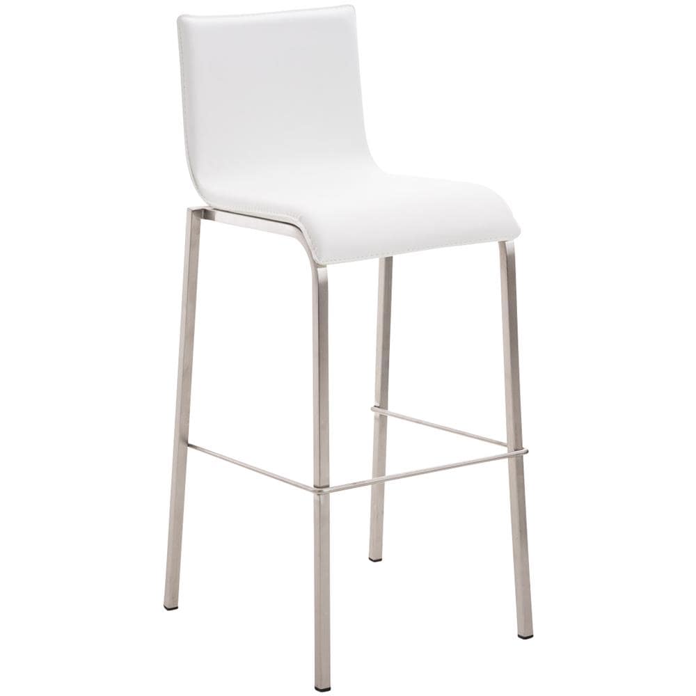 Sgabello Bar Impilabile Avola In Acciaio E Similpelle I Sedia Alta Da Cucina Con Schienale Altezza Seduta 78 CM Bianco - Foto 1