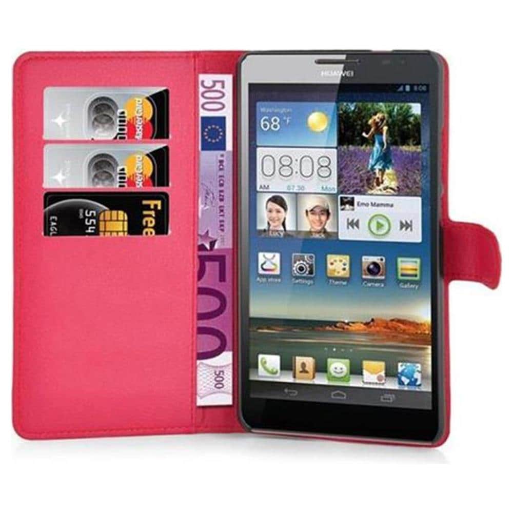 Custodia Compatibile Con Huawei D3 Mate 7 In Rosso Carminio - Coperchio Protettiva Con Chiusura Magnetica, Funzione Stand E Tasca Per Le Carte - Foto 2
