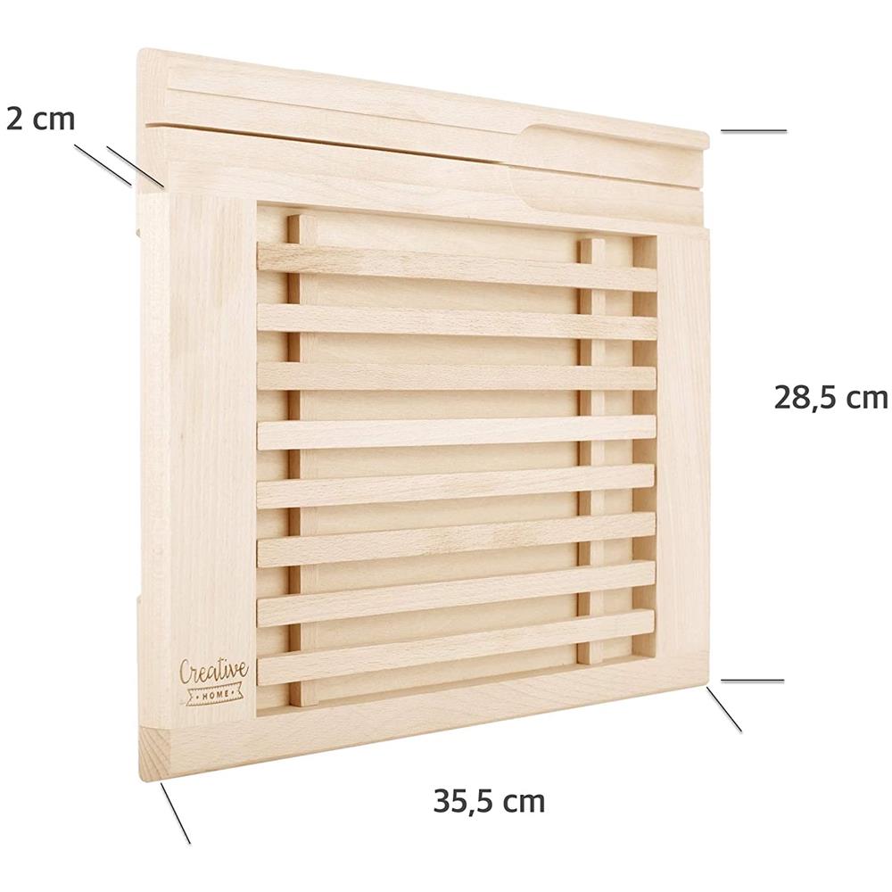 Tagliere Pane Con Raccoglibriciole Da Cucina In Legno | 35,5 X 28,5 X 2 Cm | Con Griglia Rimovibile Per Briciole | Legno Di Faggio Naturale | Grande Accessorio Per Qualsiasi Cucina - Foto 2