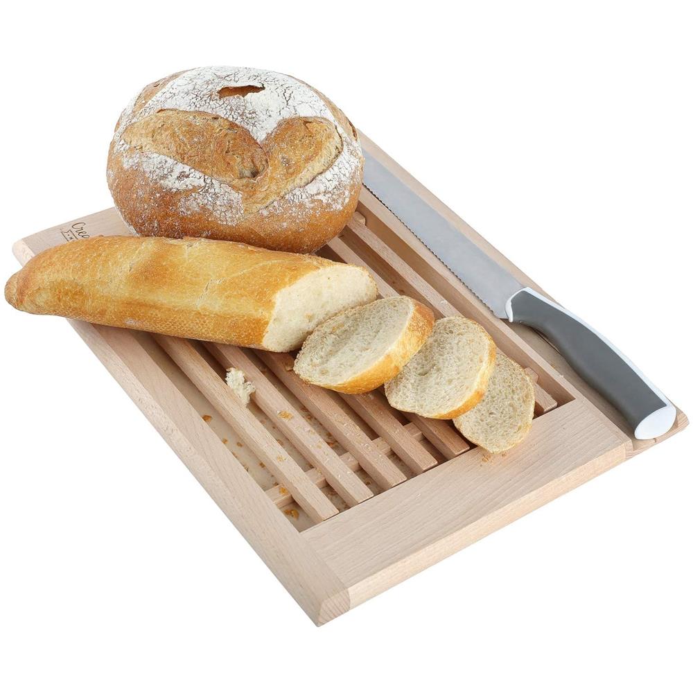 Tagliere Pane Con Raccoglibriciole Da Cucina In Legno | 35,5 X 28,5 X 2 Cm | Con Griglia Rimovibile Per Briciole | Legno Di Faggio Naturale | Grande Accessorio Per Qualsiasi Cucina - Foto 1