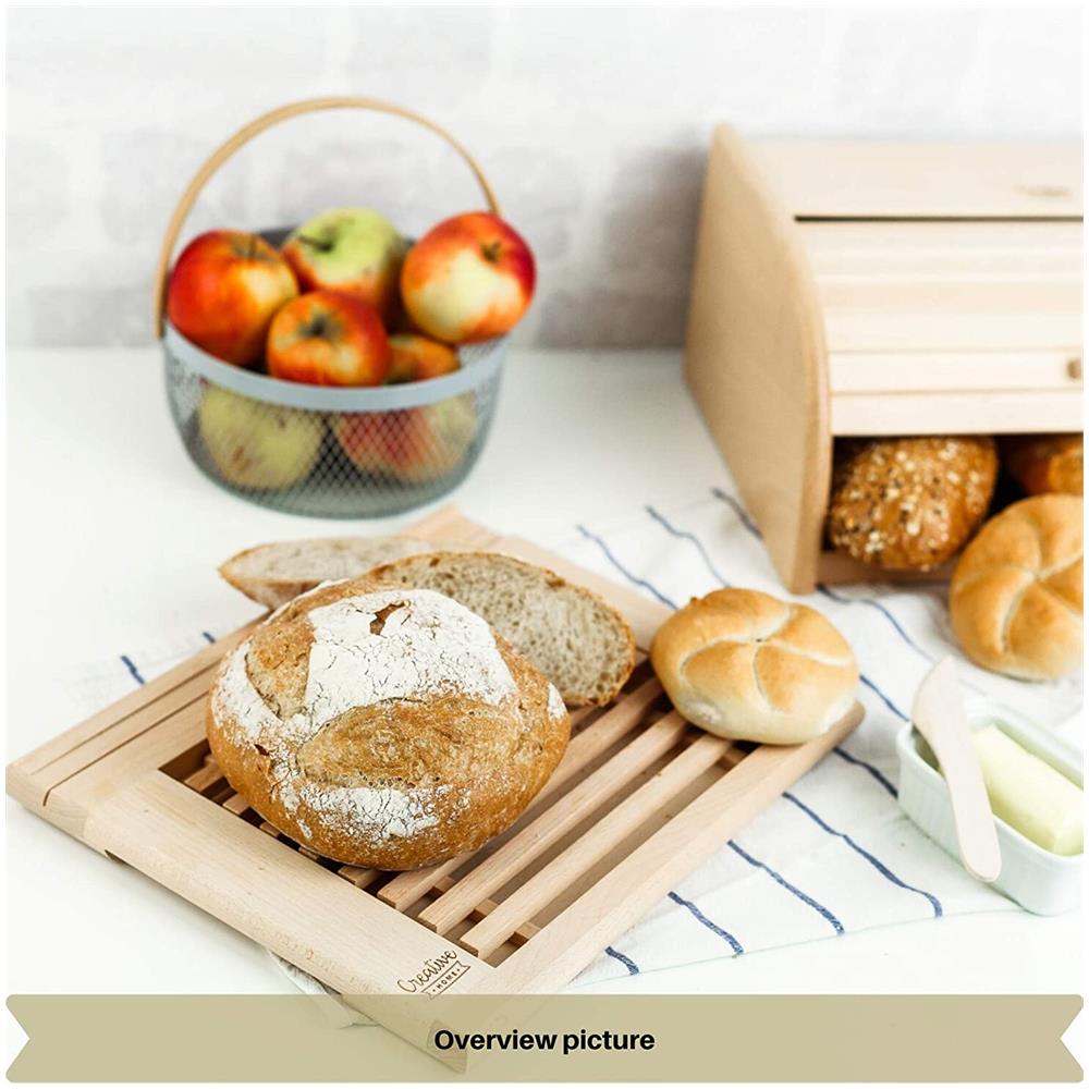 Tagliere Pane Con Raccoglibriciole Da Cucina In Legno | 35,5 X 28,5 X 2 Cm | Con Griglia Rimovibile Per Briciole | Legno Di Faggio Naturale | Grande Accessorio Per Qualsiasi Cucina - Foto 5