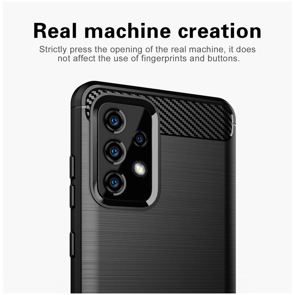 Custodia Compatibile Con Samsung Galaxy A52 5g / 4g In Brushed Nero - Coperchio Protettivo In Silicone Tpu Flessibile In Look Acciaio Inossidabile-fibra Di Carbonio - Foto 2