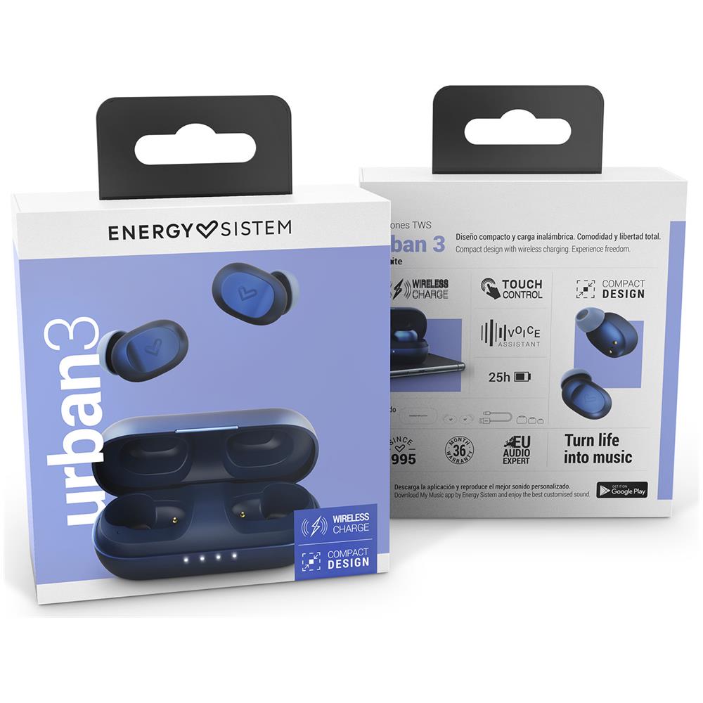 Cuffie Wireless Urban 3 - Wireless - Design Compatto - Scatola Di Ricarica Wireless - Colore Blu - Foto 2