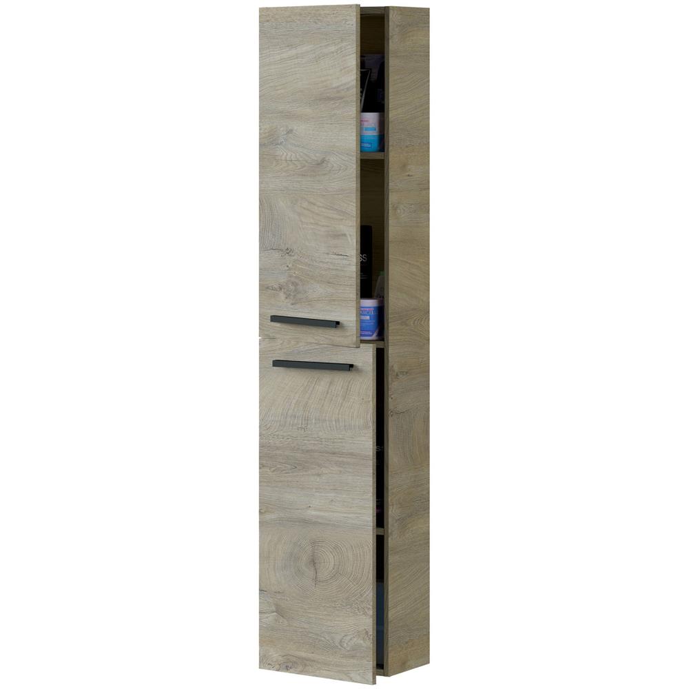 Colonna Bagno Alexandria, Mobile A Colonna Per Bagno A 2 Ante, Armadio Pensile Sospeso Con 2 Ripiani, 30x25h150 Cm, Rovere - Foto 4