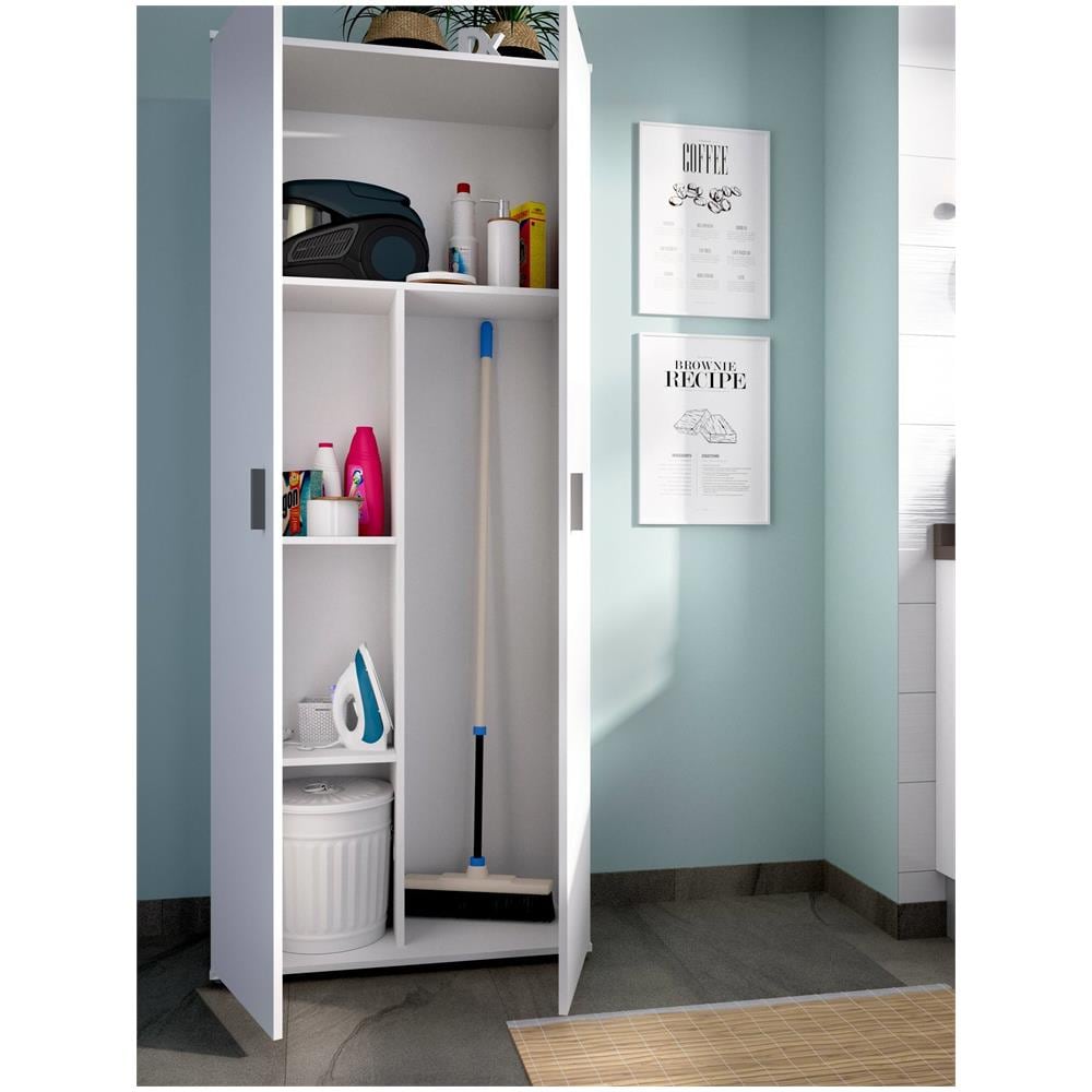 Armadio Multiuso Forcola, Mobile Multifunzione Portascope, Guardaroba A 2 Ante, 78x35h190 Cm, Bianco - Foto 4